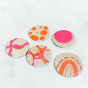 Handmade Pink and Orange Design Drink Coasters 6ct